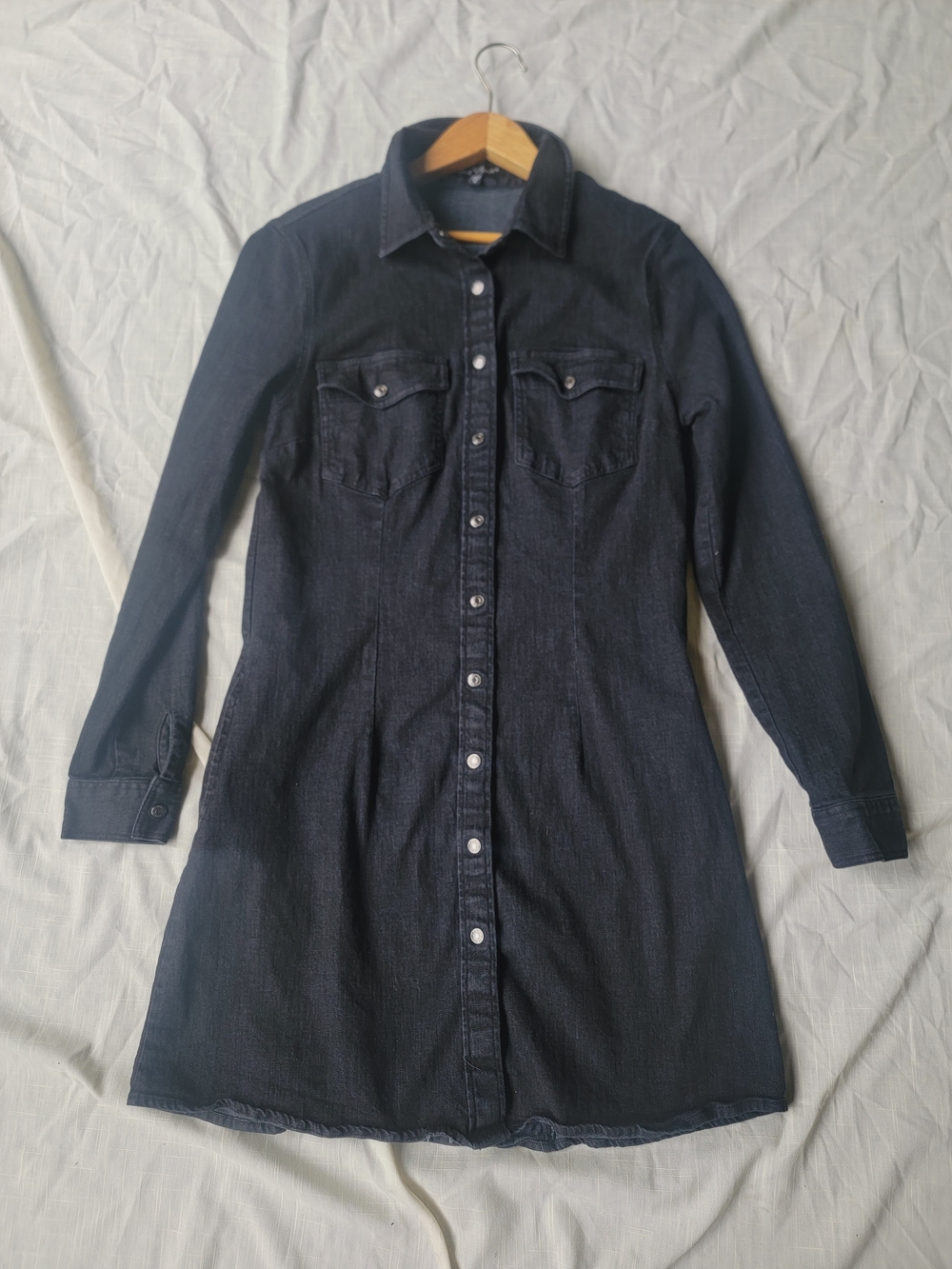 Velvet Heart Black Denim Mini Shirt Jean Dress Or Wear Open As Jacket Duster